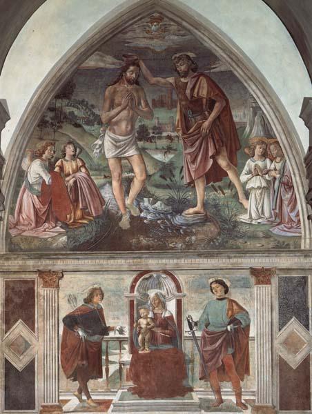 Domenicho Ghirlandaio Taufe Christ und Thronende Madonna mit den Heiligen Sebastian und julianus Sweden oil painting art